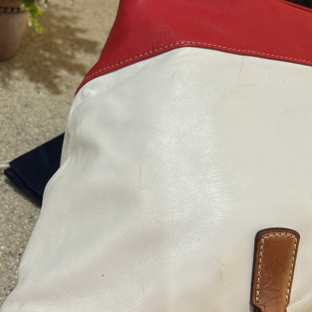 Dooney & Bourke O-ring Red & White Leather Big Shopper Tote - Picture 12 of 16